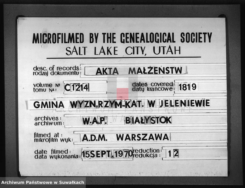 image.from.unit.number "Akta Urzędnika Stanu Cywilnego Zaszlubionych w Gminie Jeleniewskiey od Dnia 1go Mca Stycznia 1819, do ostatniego Grudnia tegoż Roku."