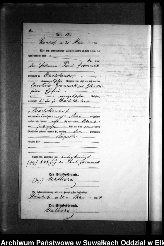 image.from.unit.number "Geburts-Neben-Register des Preussischen Standes-Amtes Gr. Strengeln Kreis Angerburg"