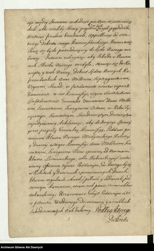 image.from.unit.number ""Akta sądow J K Mci referendarskich koronnych za szczęśliwego panowania - - Augusta II króla polskiego - - Za sprawą i przełożeniem - - Jakuba na Skrzynnie Dunina referendarza koronnego, radoszyckiego, ex post wiślickiego i lipnickiego starosty. Annorum 1727-mi, 1728-vi et 1729-ni. Także za sprawą i przełożeniem - - Józefa na Załuskach Załuskiego referendarza koronnego, kanonika katedralnego krakowskiego, archidiakona pułtuskiego, w katedrze płockiej koadiutora, proboszcza warszawskiego, infułata proboszcza kodeńskiego. Annorum 1730, 1731, 1732-di. Za pisarstwa - - Michała Nagrodzkiego J K Mci sekretarza i pisarza referendarskiego koronnego"."