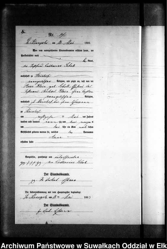 image.from.unit.number "Geburts-Neben-Register des Preussischen Standes-Amtes Gr. Strengeln Kreis Angerburg"