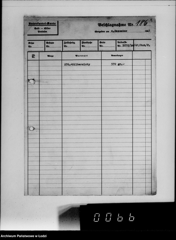 Obraz 5 z jednostki "Ankauf vom J.A.[Kartoteka dostaw skonfiskowanych kosztowności]"