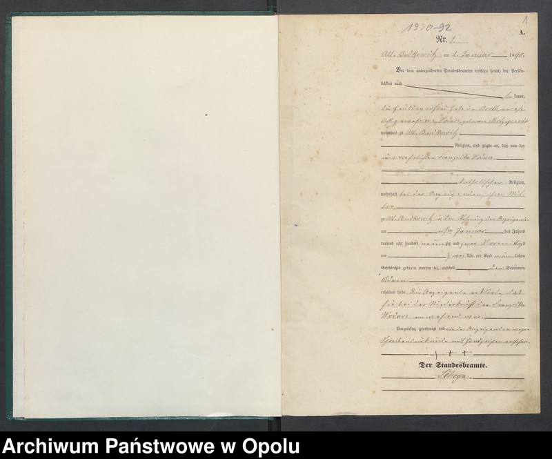 Obraz z jednostki "[Urząd Stanu Cywilnego w Budkowicach Starych. Księga urodzeń za lata 1890-1892]"