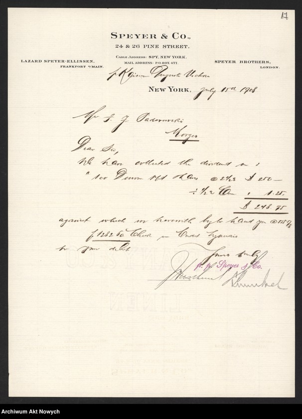 image.from.unit.number "Spyer and Co. (New York) Korespondencja, zestawienia"