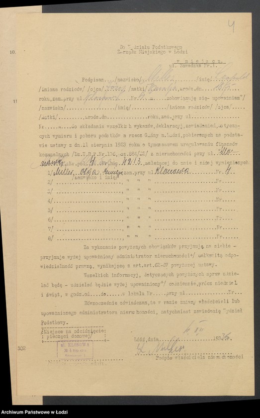 image.from.unit.number "Księga inwentarzowa nieruchomości m. Łodzi ul. Klonowa"