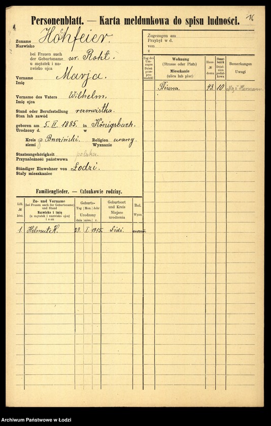 Obraz 18 z jednostki "[Spis ludności Łodzi] Hocherman - Hoferman"