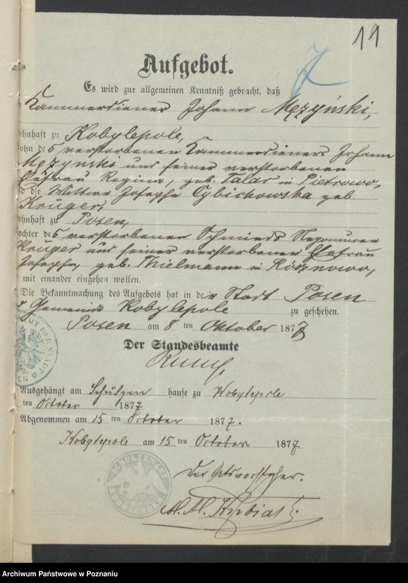 Obraz 13 z jednostki "Die von den Verlobten zum Aufgebot beigebrachten Urkunden pro 1877"