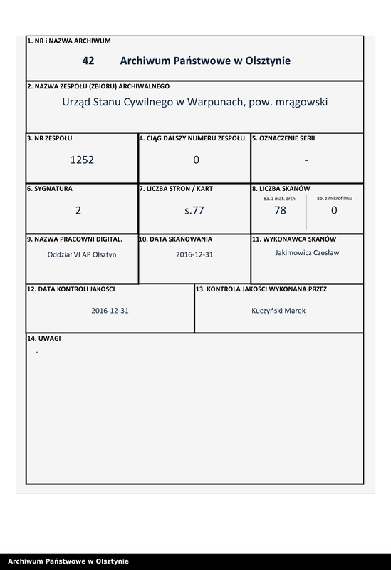 Obraz 1 z jednostki "Sterbe-Haupt-Register Nr 1 - 78"