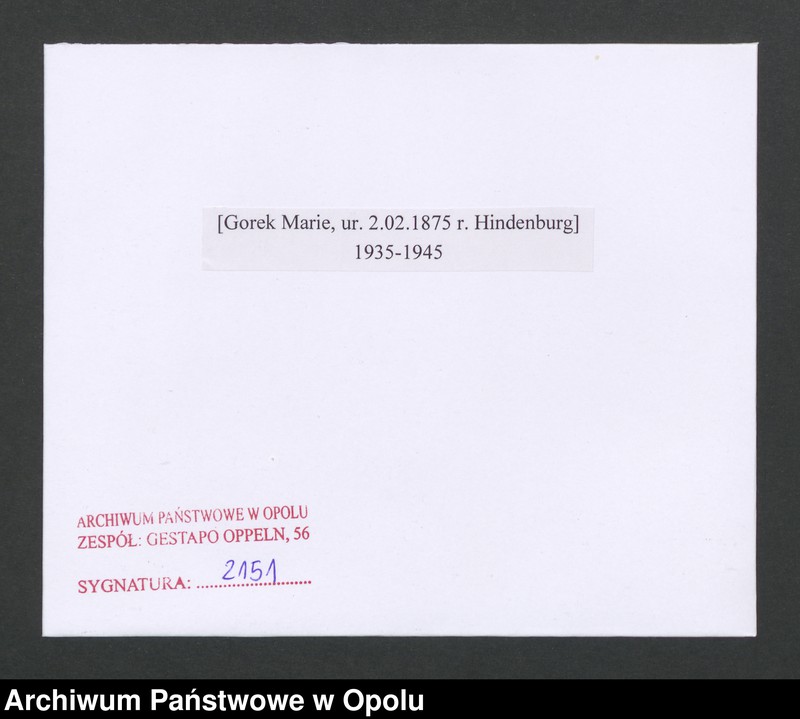 Obraz 2 z jednostki "[Gorek Marie, ur. 2.02.1875 r. Hindenburg]"