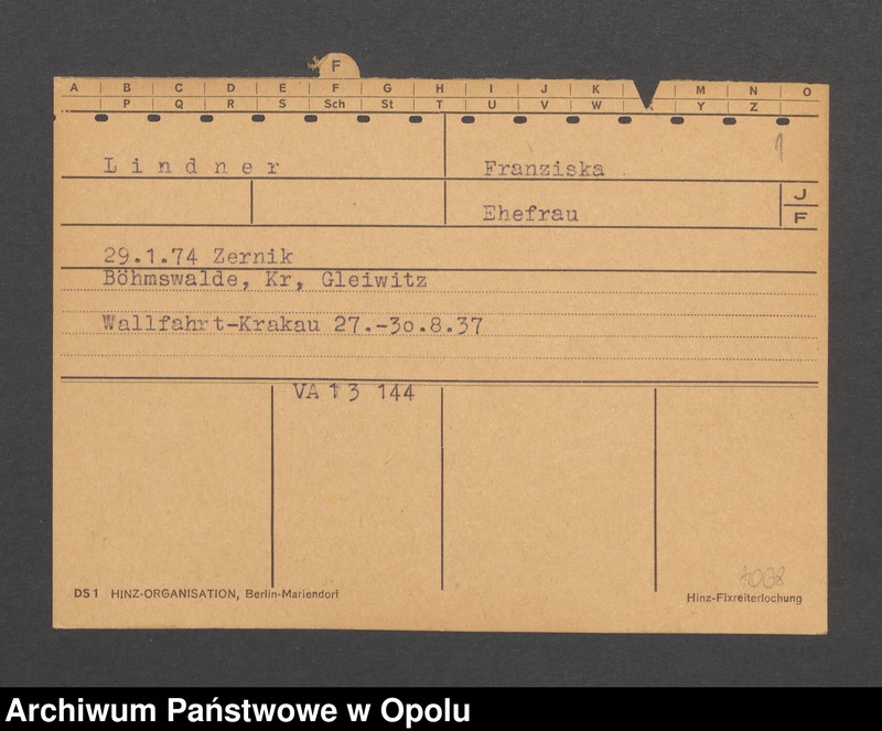 Obraz 3 z jednostki "[Lindner Franziska, ur. 29.01.1874 r. Zernik]"