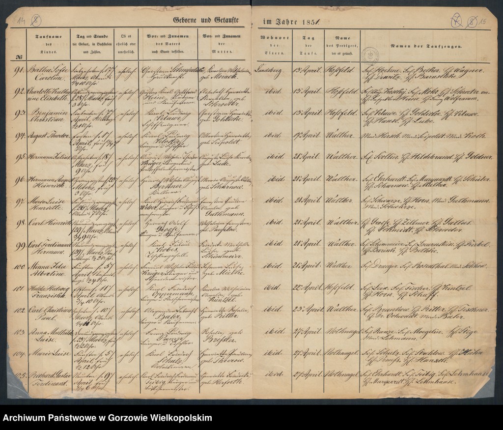 image.from.unit.number "Duplikate der St. Marienkirche zu Landsberg an der Warthe (zawiera też księgę zgonów Konkordien Kirche z 1851 r.)"