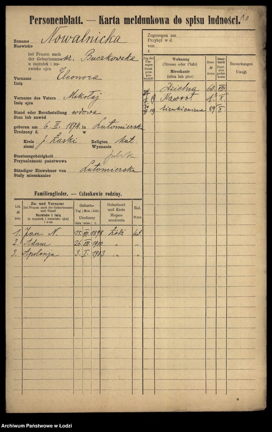 Obraz 12 z jednostki "[Spis ludności Łodzi] Nowaliński-Nowicki"