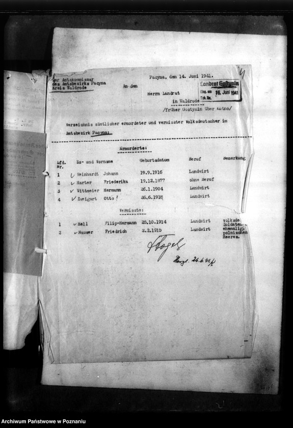 Obraz 8 z jednostki "Kreis Gostynin. Zgłoszenia zmarłych i zaginionych miejscowych Niemców w 1939 roku"