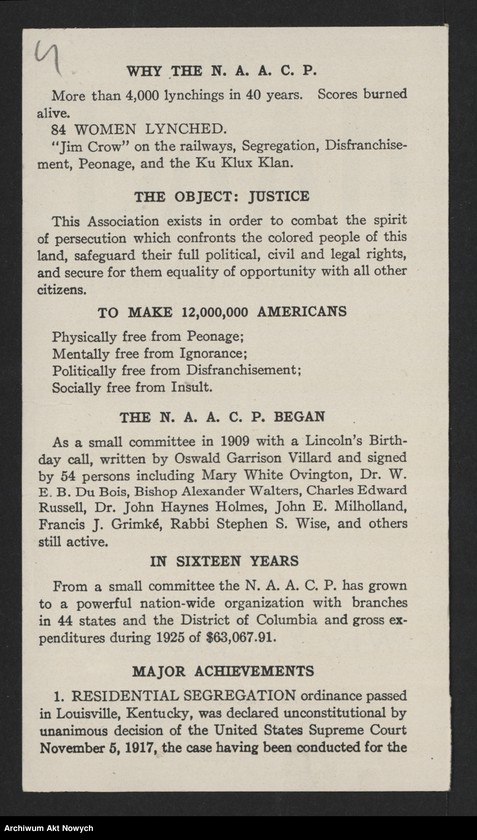 Obraz 6 z jednostki "National Association for the Advancement of Colored People (New York); Załączniki: prospekt; L.1"