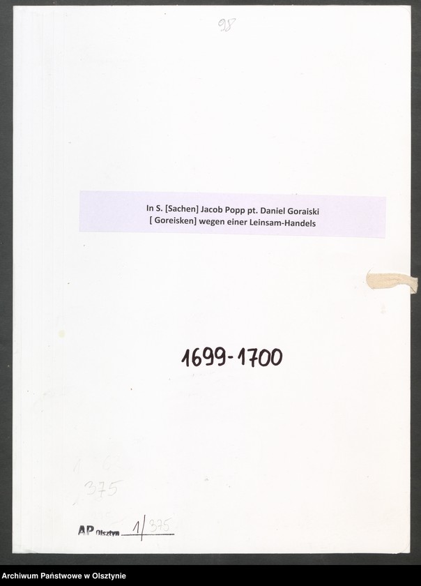 image.from.unit.number "In S. [Sachen] Jacob Popp pt. Daniel Goraiski [ Goreisken] wegen einer Leinsam-Handels"