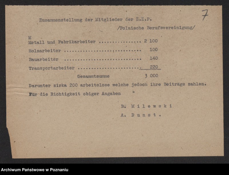 Obraz 9 z jednostki "[Dane dotyczące Wolnego Miasta Gdańska, m.in. dotyczące zapotrzebowania na mleko, wielkości produkcji zboża, ziemniaków i innych płodów rolnych, sztuk bydła i trzody chlewnej oraz liczby robotników zrzeszonych w związkach zawodowych]"