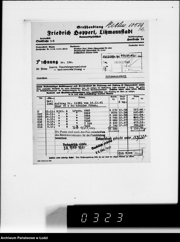 Obraz 17 z jednostki "fa.Hoppert. Rechnungen und Belege [za dostawy towarów dla Getta]"