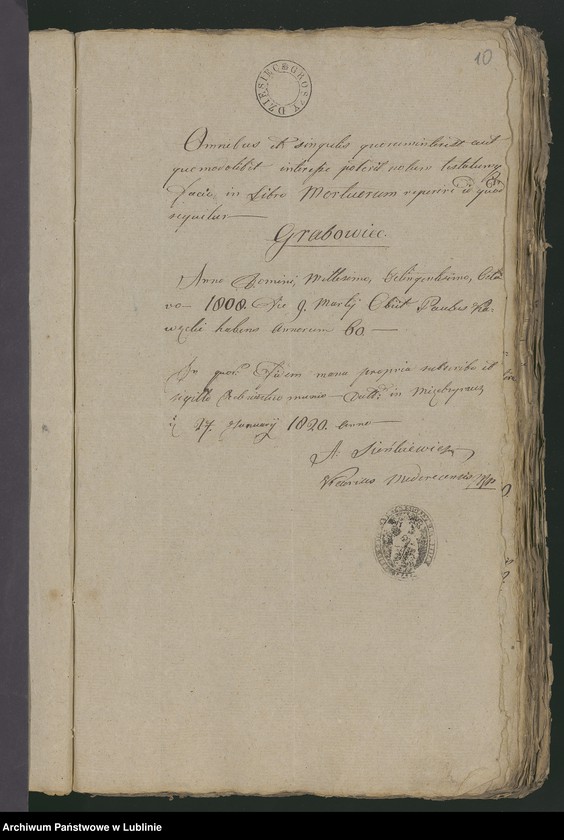 Obraz 11 z jednostki "Alegaty do księgi urodzeń, zapowiedzi, małżeństw i zgonów z 1820 r."