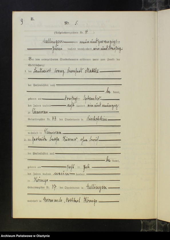 image.from.unit.number "Heirats-Neben-Register Nr 1 - 19 [ Księga małżeństw - wtóropis ]"