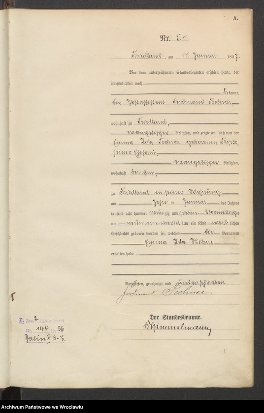 image.from.unit.number "Księga urodzeń USC Mieroszów (Friedland) 1897"