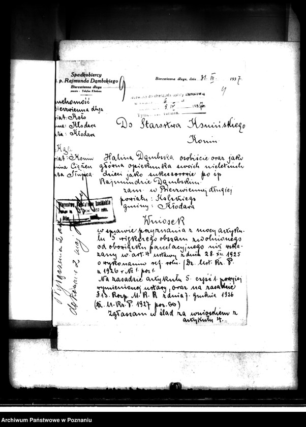 image.from.unit.number "Wyłączenie z art. 5 ustawy o wykonaniu reformy rolnej majątku Bierzwienna Długa -Kąty powiatu kaliskiego"