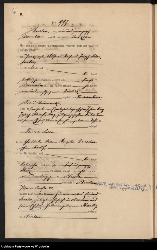 image.from.unit.number "Heiraths-Haupt-Register Breslau I 1910 Band 6"