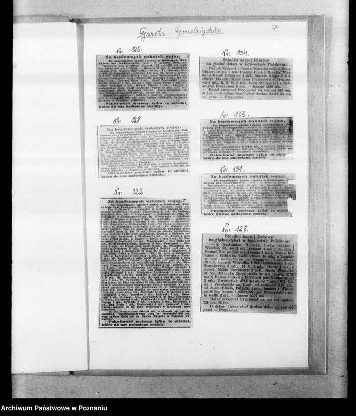 Obraz 11 z jednostki "Podziękowania za pomoc materialną dla uchodźców wojennych z Królestwa Polskiego [wycinki prasowe z "Gazety Grudziądzkiej" i "Gazety Gdańskiej"]"