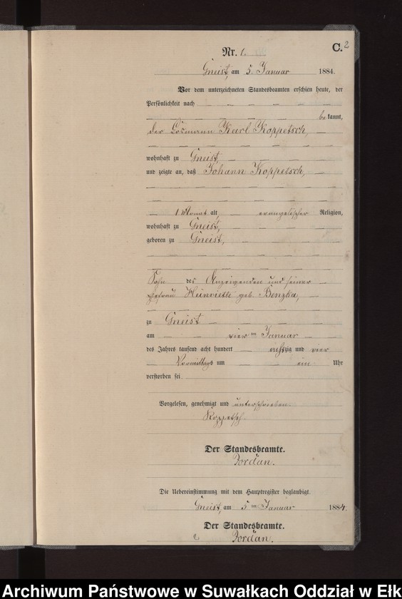 image.from.unit.number "Sterbe-Neben-Register des Königlichen Preussischen Standes-Amtes Gneist Kreis Loetzen"