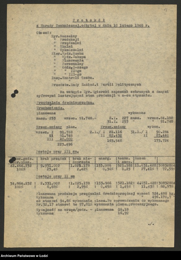 Obraz 19 z jednostki "Państwowe Zakłady Przemysłu Bawełnianego nr 2; protokoły z narad technicznych, raporty dzienne z wykonania produkcji, [meldunki o zarobkach]"