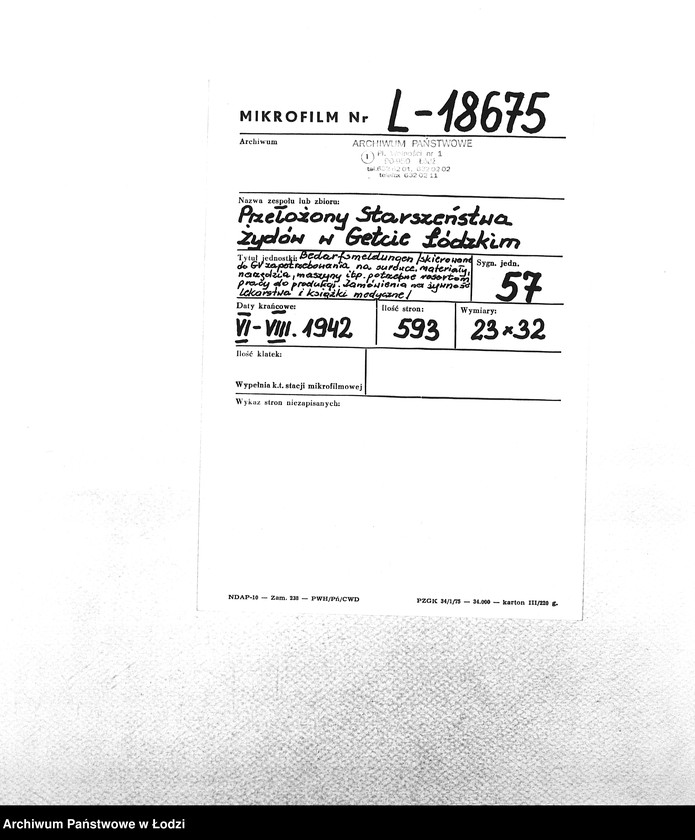 Obraz 2 z jednostki "Bedarfsmeldungen [Skierowane do GV zapotrzebowania na surowce, materiały, narzędzia, maszyny itp. potrzebne resortom pracy do produkcji; zamówienia żywności, lekarstw]"