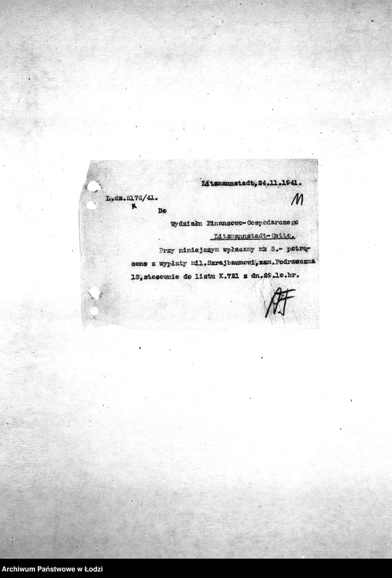 Obraz 14 z jednostki "[Korespondencja z Wydziałem Finansowo-Gospodarczym, Wydziałem Aprowizacji, Wydziałem Kart – różne sprawy]"