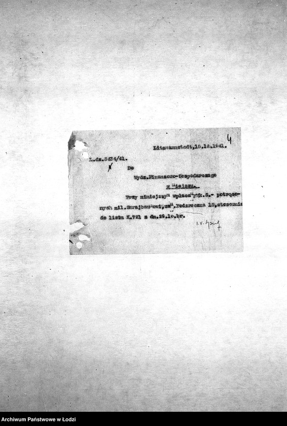 Obraz 7 z jednostki "[Korespondencja z Wydziałem Finansowo-Gospodarczym, Wydziałem Aprowizacji, Wydziałem Kart – różne sprawy]"