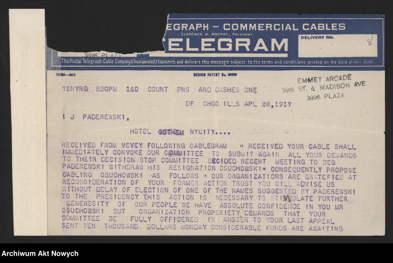image.from.unit.number "Comité Général de Secours pour les Vctimes de la Guerre en Pologne. Apele oraz korespondencja I. J. Paderewskiego"