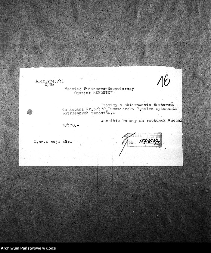 Obraz 19 z jednostki "[Kuchnia nr 370, ul. Lutomierska 2. Działalność kuchni, personel, konsumenci, kontrole]"