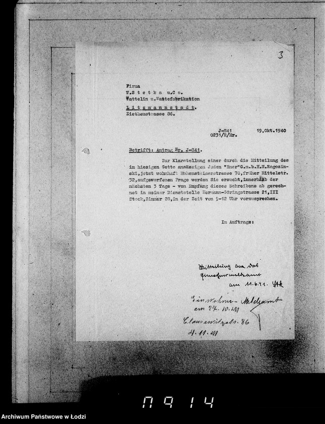 Obraz 7 z jednostki "J.841-860 [Wnioski Żydów z Getta o zwrot należności za prace lub towar wzięty na kredyt]"