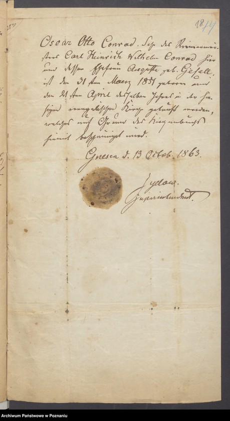 Obraz 20 z jednostki "Die von den Verlobten beigebrachten Urkunden zur Eheschliessung pro 1875"