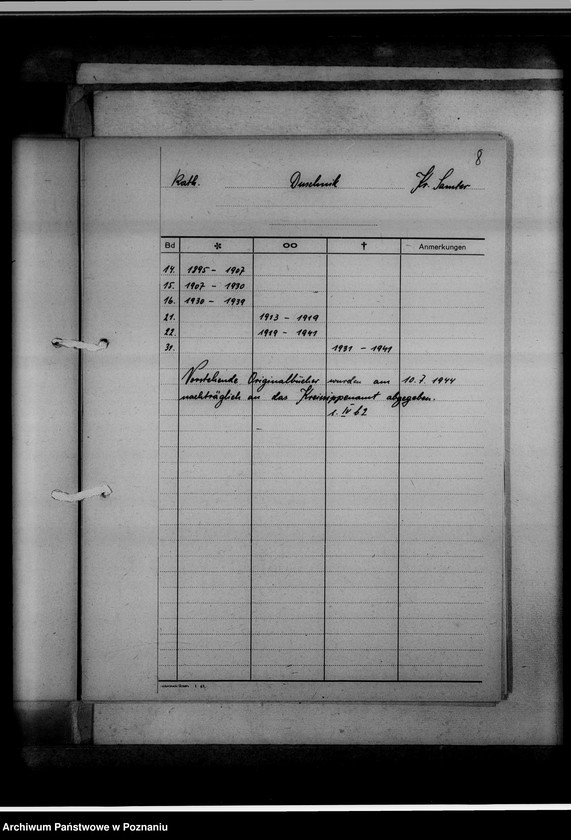 Obraz 12 z jednostki "Bücherverzeichnis, Kreissippenamt Samter [Szamotuły]"