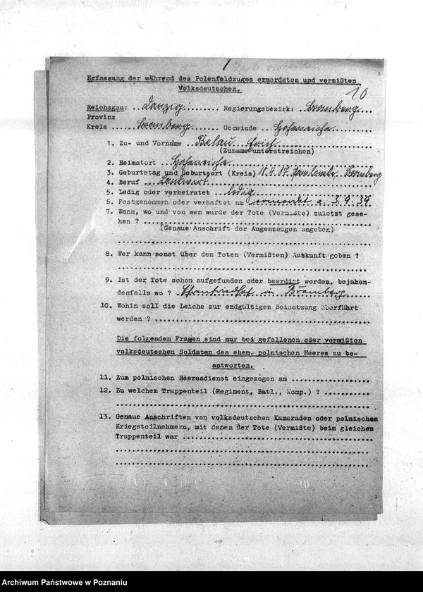 Obraz 14 z jednostki "Zgłoszenia zmarłych i zaginionych miejscowych Niemców w 1939 roku - powiat bydgoski"