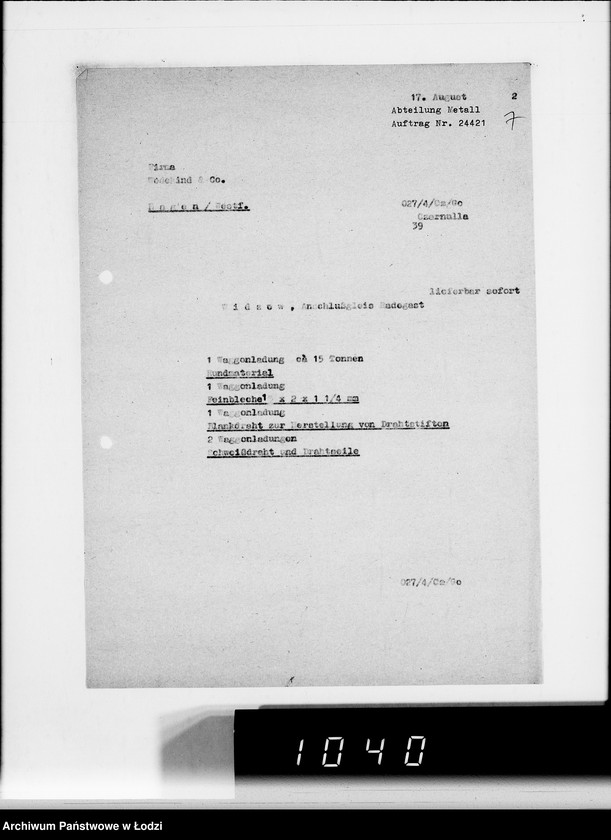 Obraz 11 z jednostki "[Zamówienia na różne artykuły techniczne dla Getta]"