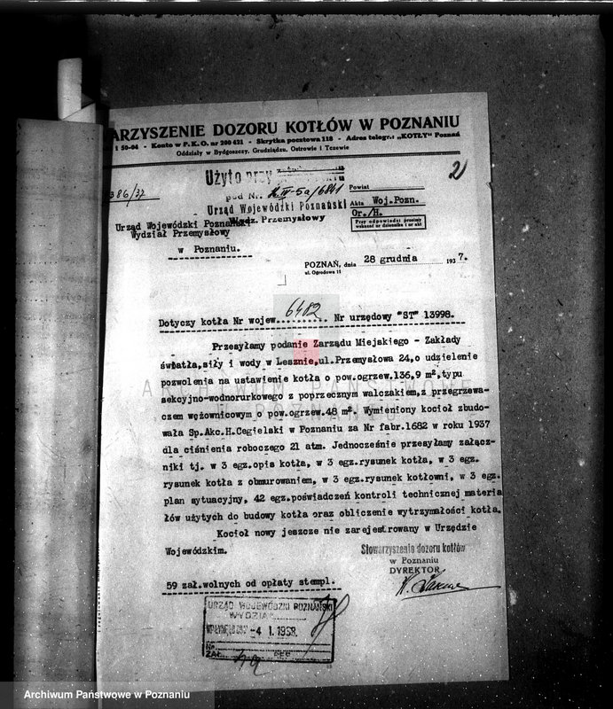 Obraz 6 z jednostki "Miejskie Zakłady Światła, Siły i Wodociągów w Lesznie nr woj. kotła 6841"