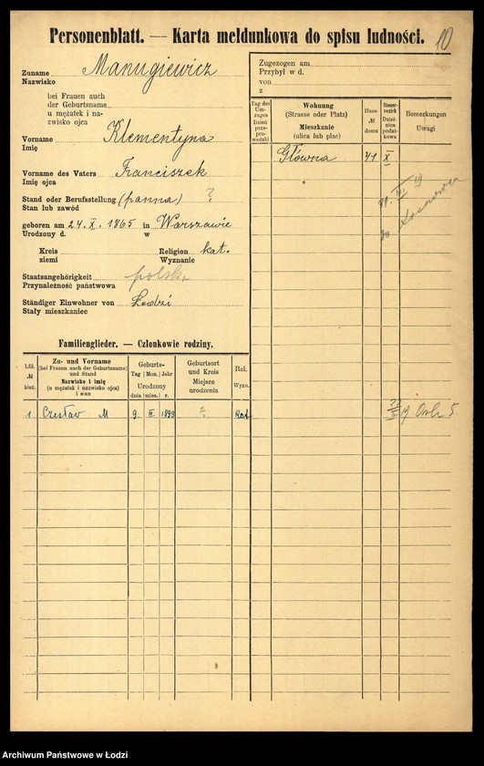 Obraz 12 z jednostki "[Spis ludności Łodzi] Marteńka - Marciniak"