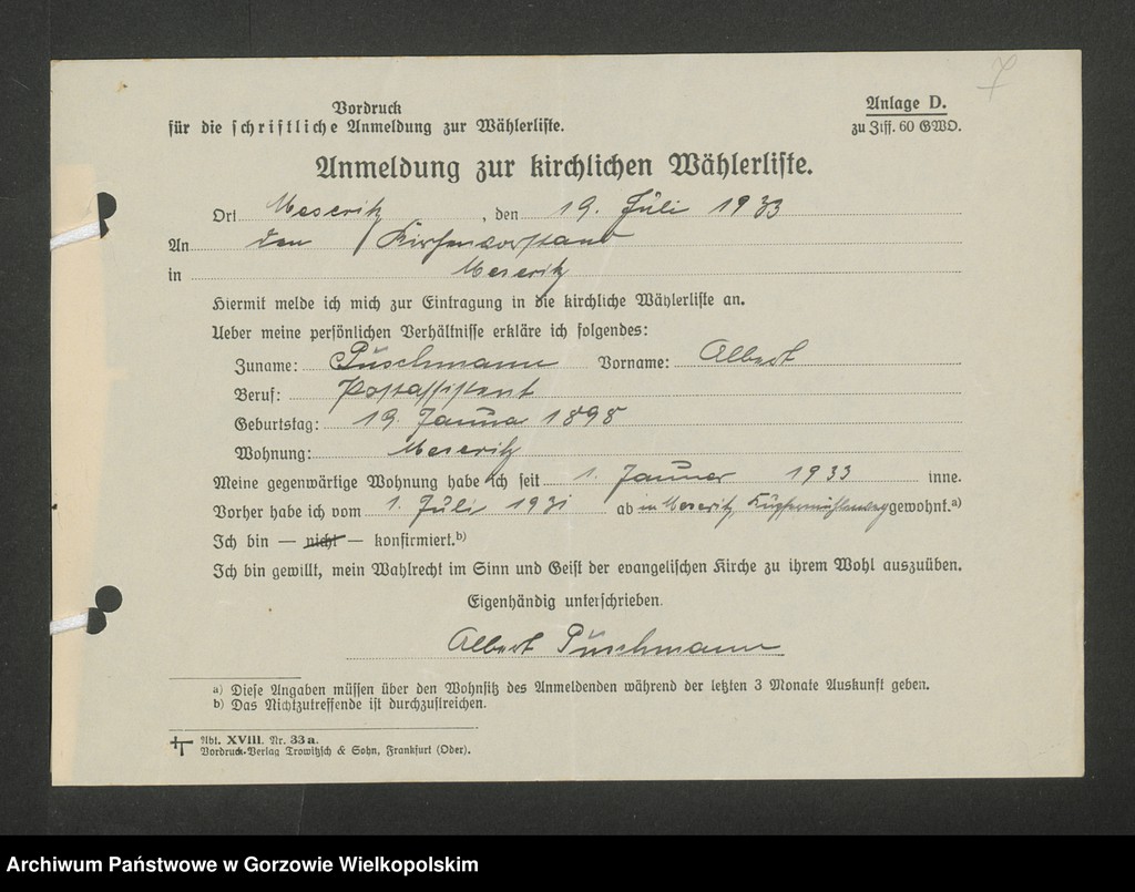 Obraz 10 z jednostki "Anmeldungen zur Wählerliste. Band II"