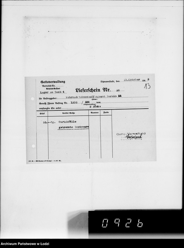 Obraz 17 z jednostki "Auftrag 588.Trennmaterial"