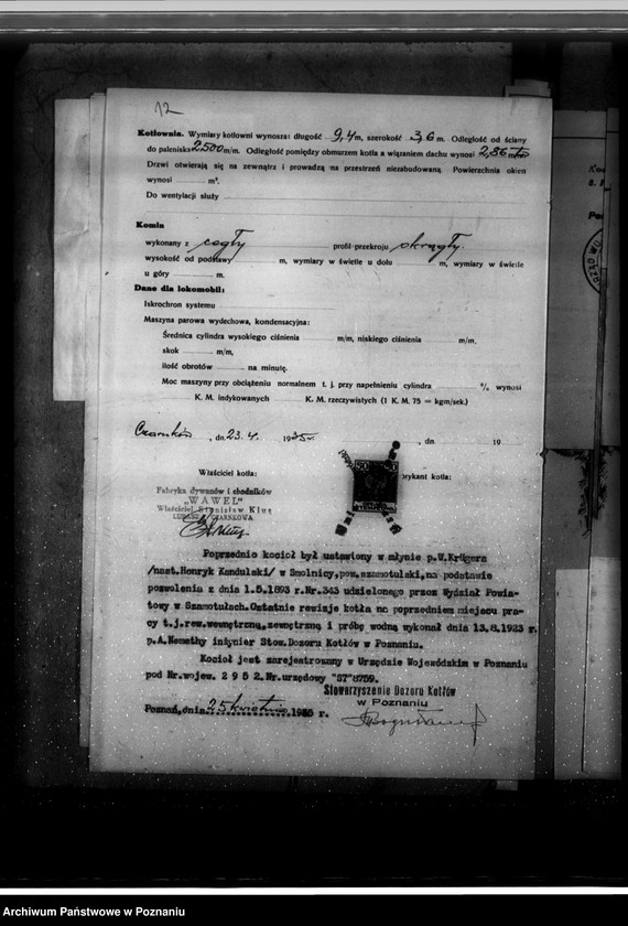 Obraz 15 z jednostki "Fabryka dywanów i chodników w Lubaszu pow. czarnkowski - St. Kluz nr fabryczny kotła 3102 nr woj. kotła 2952"