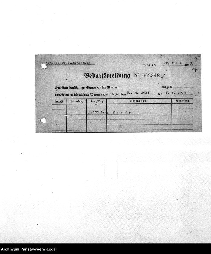 Obraz 10 z jednostki "Bedarfsmeldungen [Zapotrzebowania na żywność]"