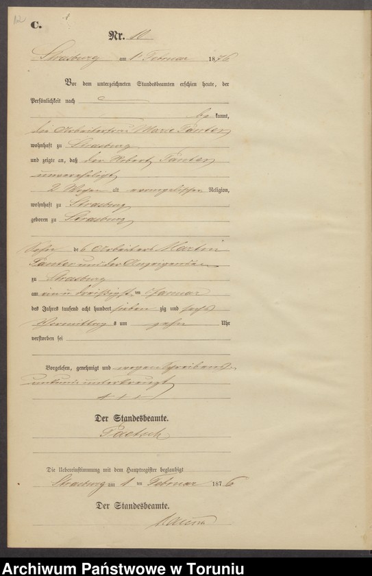 image.from.unit.number "Sterbe-Neben-Register Stadt Strasburg [Brodnica-Miasto] für das Jahr 1876"