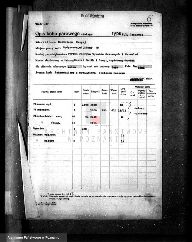 Obraz 13 z jednostki "Parowy fabryka wyrobów cukrowych i marmolad w Bydgoszczy własność K. Mazgaja nr woj. kotła 5644"