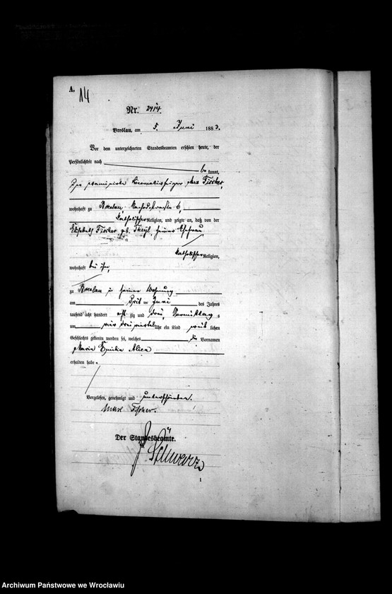 image.from.unit.number "Geburts-Haupt-Register Breslau II 1883 Band 7"