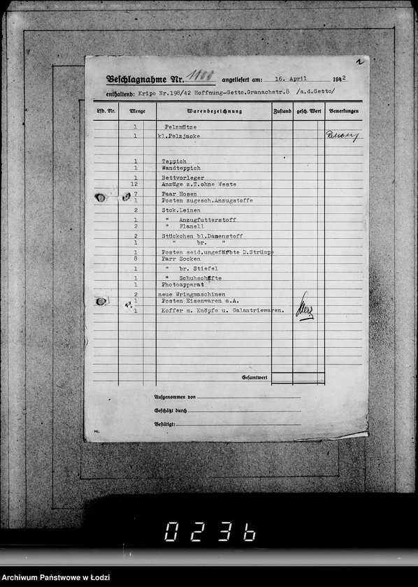 Obraz 5 z jednostki "Kripo 911-1100 [Kartoteka skonfiskowanego majątku ruchomego u Żydów]"