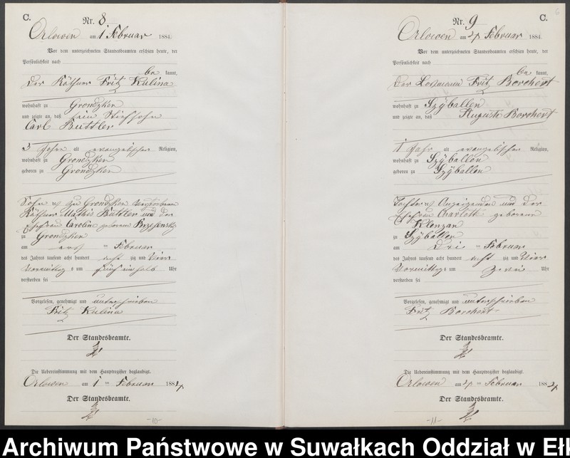 image.from.unit.number "Sterbe-Neben-Register des Preussischen Standes-Amtes Orlowen Kreis Loetzen für das Jahr 1884"