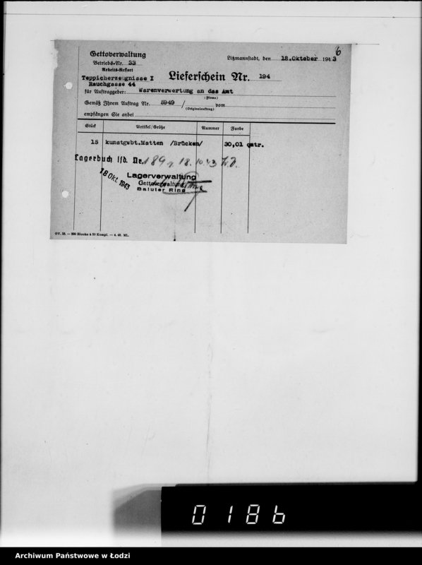 Obraz 10 z jednostki "Warenverwertung am Lager 91. [Aufträge] 5901-5950"